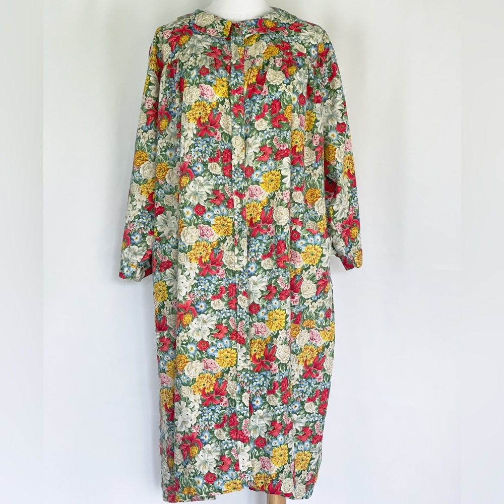 VTG Wildflower Floral Long Sleeve Snap Up House Dress Mumu